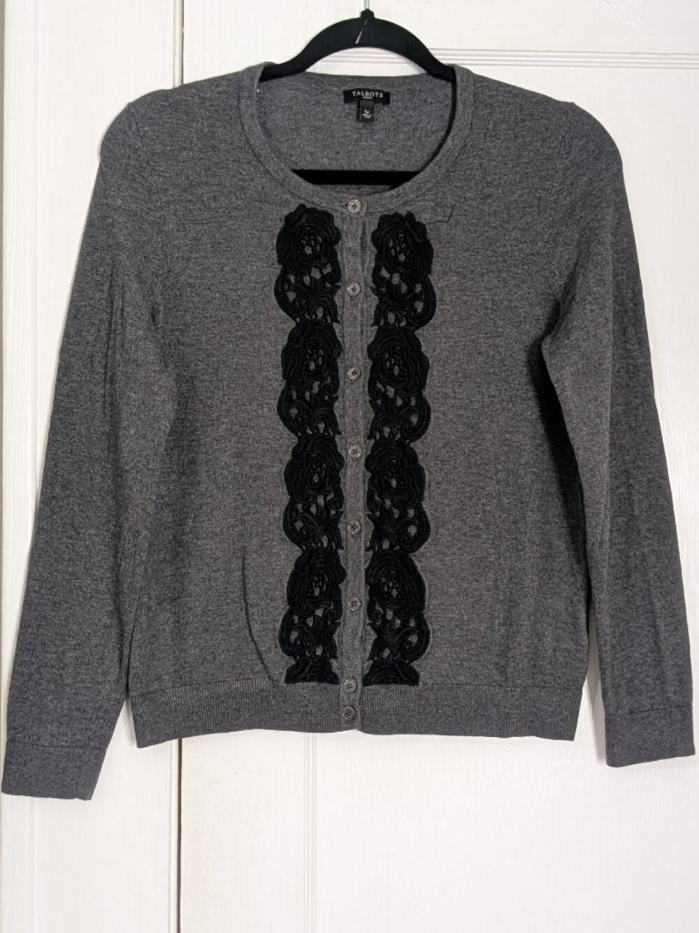 Talbots Women's Petite Large Dark Gray & Black Cardigan Wool Blend Button Up